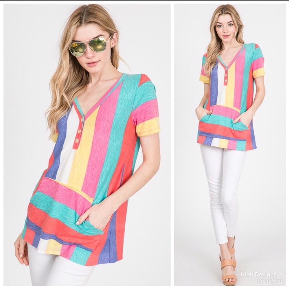 💗LAST 1! Color Block Striped Button Detail Tunic! - Picture 3 of 4